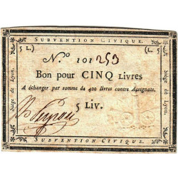 Siège de Lyon - Laf 253 - 5 livres - Série de milliers 101 - Août 1793 - Etat : TTB