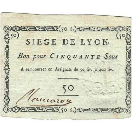 Siège de Lyon - Laf 254 - 50 sous - Septembre 1793 - Etat : SPL