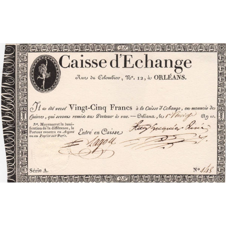 Orléans - Caisse d'échange - Pick S 231 - 25 francs - Série A - An 10 - Etat : pr.NEUF