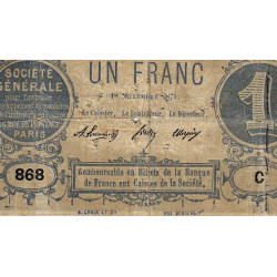 Saint-Etienne - Société Générale - Jer 42 non rép - 1 franc - 18/11/1871 - Etat : TB
