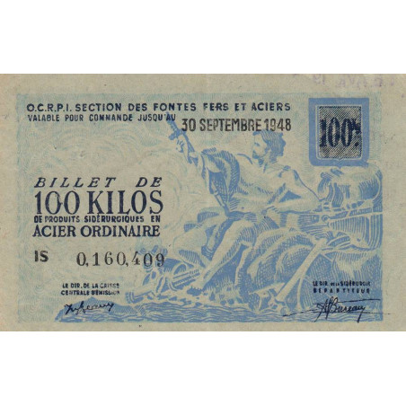100 kg acier ordinaire - 30/09/1948 - Endossé SNCF - Série IS - Etat : SUP