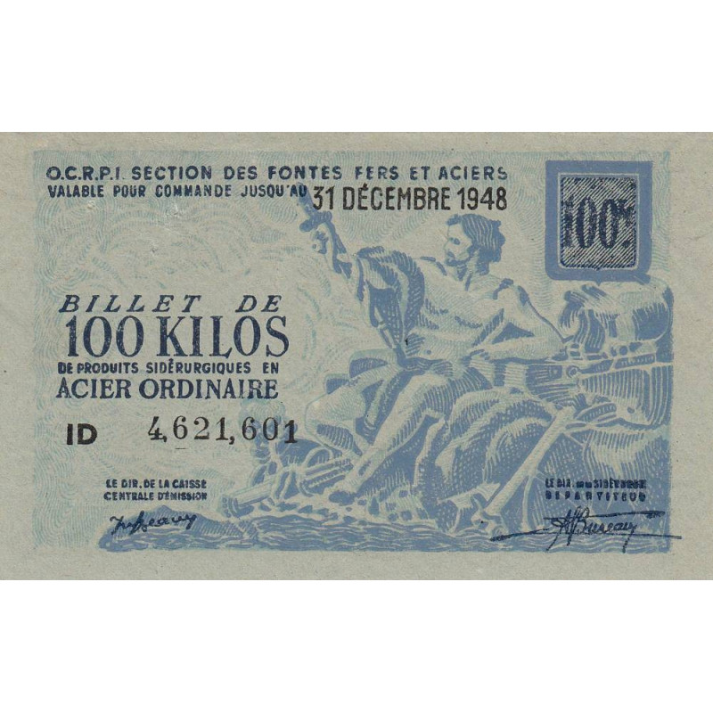 100 kg acier ordinaire - 31/12/1948 - Non endossé - Série ID - Etat : SUP