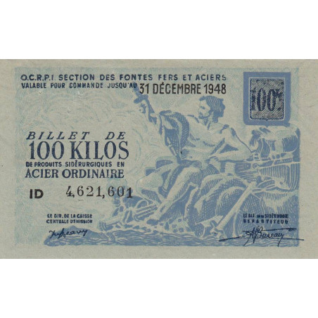 100 kg acier ordinaire - 31/12/1948 - Non endossé - Série ID - Etat : SUP
