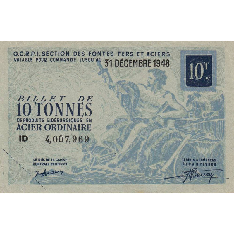10 tonnes acier ordinaire - 31/12/1948 - Non endossé - Série ID - Etat : SUP+