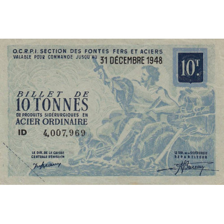 10 tonnes acier ordinaire - 31/12/1948 - Non endossé - Série ID - Etat : SUP+