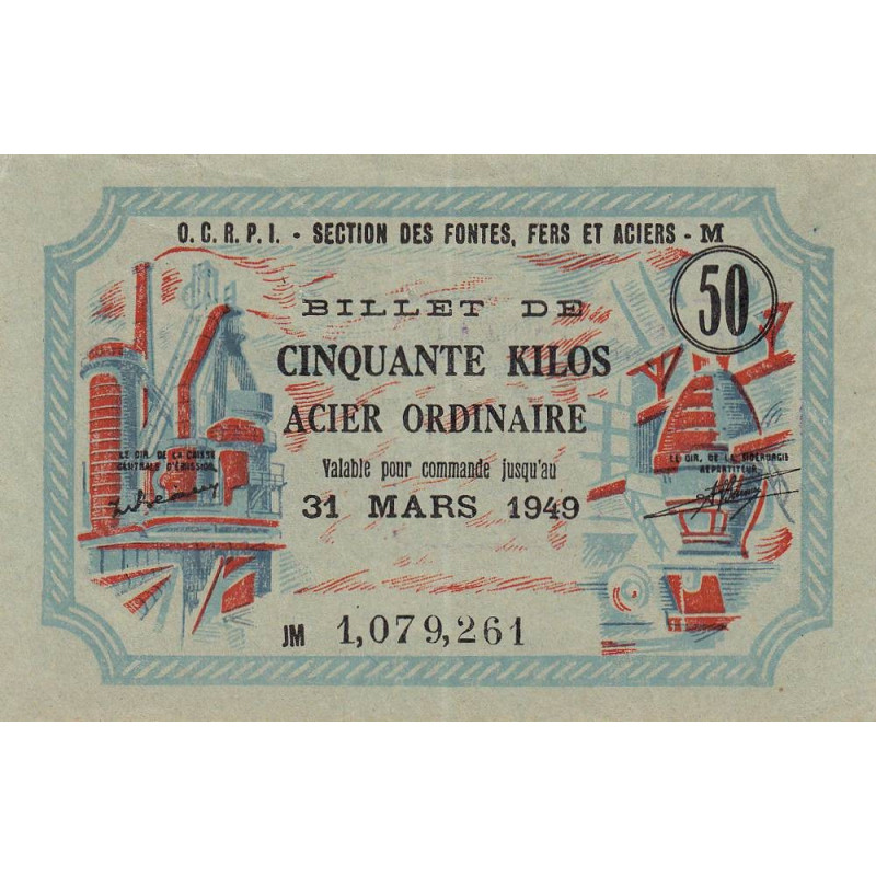 50 kg acier ordinaire - 31/03/1949 - Endossé à Reims (51) - Série JM - Etat : SUP+