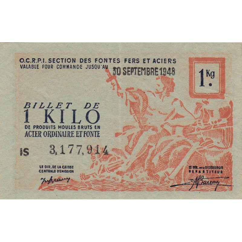 1 kg produits moulés acier ordinaire et fonte - 30/09/1948 - Non endossé - Série IS - Etat : SPL