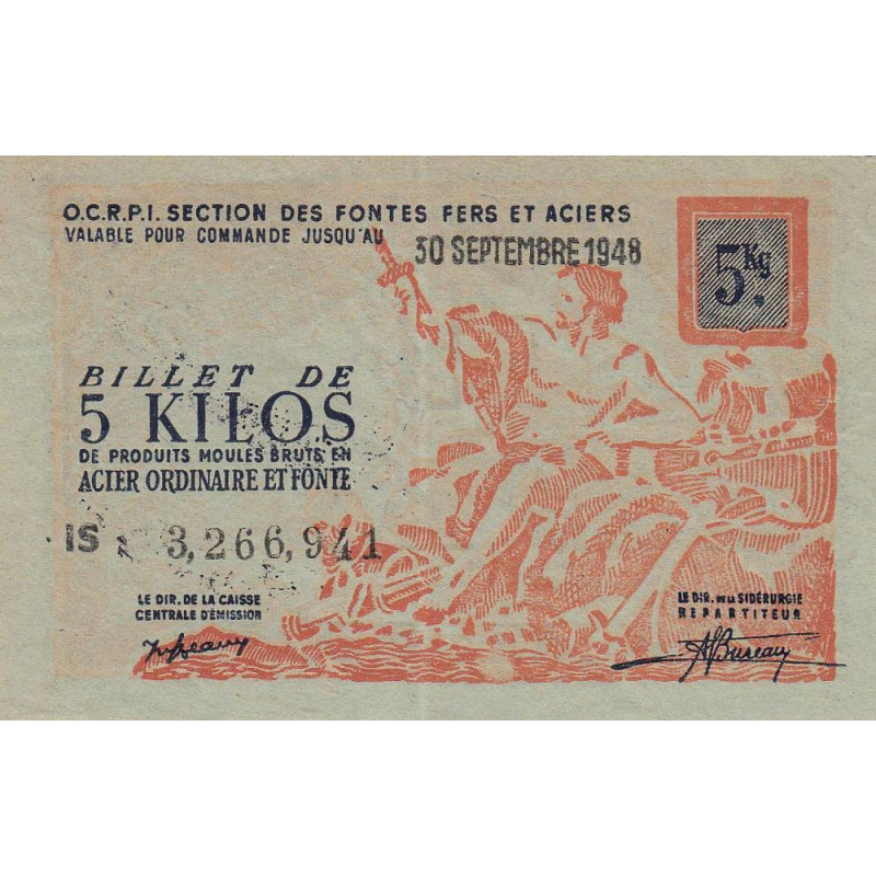 5 kg produits moulés acier ordinaire et fonte - 30/09/1948 - Endossé - Série IS - Etat : SPL