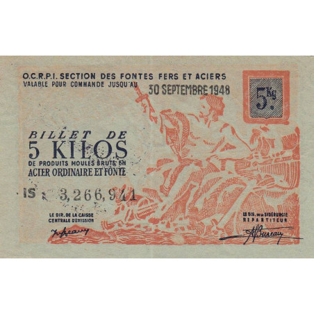 5 kg produits moulés acier ordinaire et fonte - 30/09/1948 - Endossé - Série IS - Etat : SPL