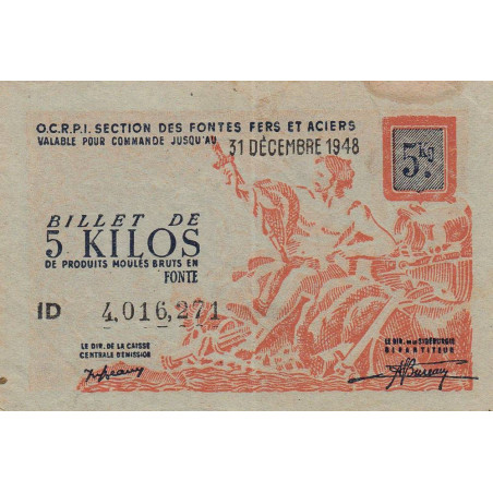 5 kg produits moulés en fonte - 31/12/1948 - Non endossé - Série ID - Etat : TTB+