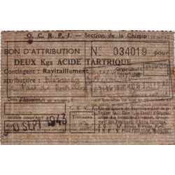 2 kg acide tartrique - 30/09/1943 - Lot-et-Garonne - Etat : SUP