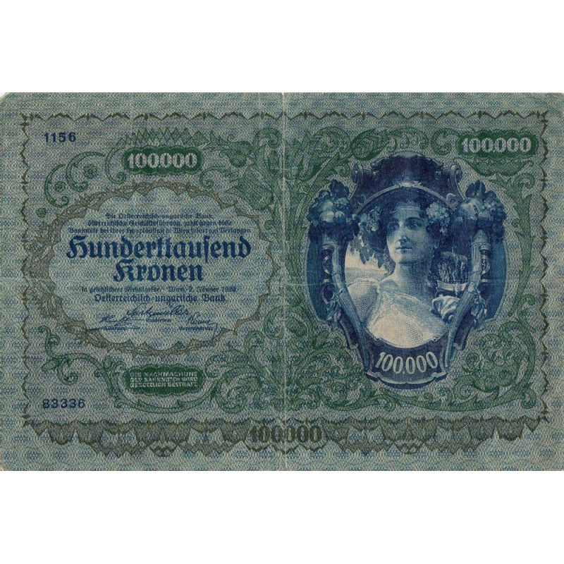 Autriche - Pick 81 - 100'000 kronen - 02/01/1922 - Etat : TB+