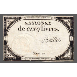 Assignat 46a - 5 livres - 10 brumaire an 2 - Signature 7 - Etat : SUP