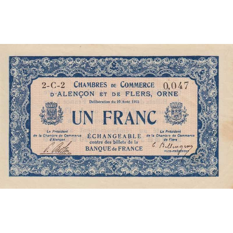 Alençon & Flers (Orne) - Pirot 6-24 - 1 franc - Série 2C2 - 10/08/1915 - Etat : TTB+