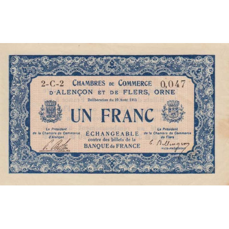Alençon & Flers (Orne) - Pirot 6-24 - 1 franc - Série 2C2 - 10/08/1915 - Etat : TTB+