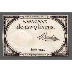 Assignat 46a - 5 livres - 10 brumaire an 2 - Signature 9 - Etat : SUP