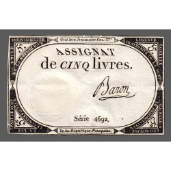 Assignat 46a - 5 livres - 10 brumaire an 2 - Signature 10 - Etat : SUP
