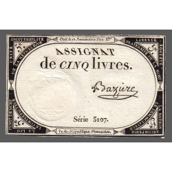 Assignat 46a - 5 livres - 10 brumaire an 2 - Signature 11 - Etat : SUP