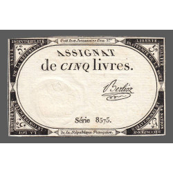 Assignat 46a - 5 livres - 10 brumaire an 2 - Signature 12 - Etat : SUP