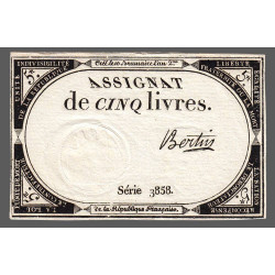 Assignat 46a - 5 livres - 10 brumaire an 2 - Signature 15 - Etat : SUP