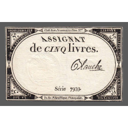 Assignat 46a - 5 livres - 10 brumaire an 2 - Signature 17 - Etat : SUP