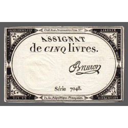 Assignat 46a - 5 livres - 10 brumaire an 2 - Signature 21 - Etat : SUP