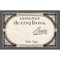 Assignat 46a - 5 livres - 10 brumaire an 2 - Signature 22 - Etat : SUP