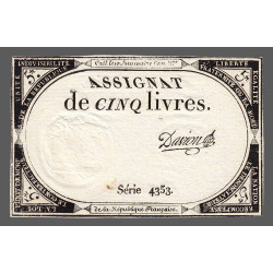 Assignat 46a - 5 livres - 10 brumaire an 2 - Signature 27 - Etat : SUP