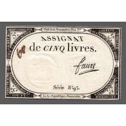 Assignat 46a - 5 livres - Signature 43 - 10 brumaire an 2 - Etat : TTB