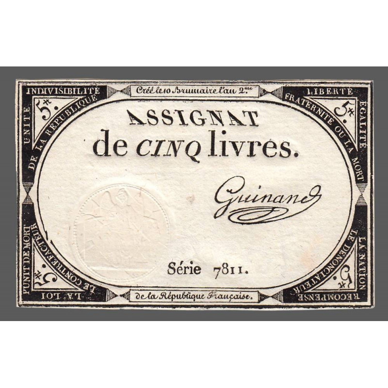 Assignat 46a - 5 livres - 10 brumaire an 2 - Signature 56 - Etat : SUP