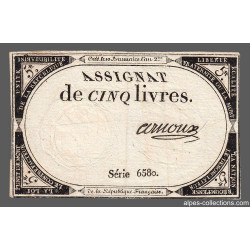 Assignat 46a - 5 livres - 10 brumaire an 2 - Signature 2 - Etat : TTB