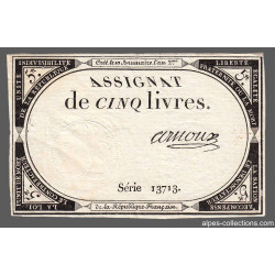 Assignat 46a - 5 livres - 10 brumaire an 2 - Signature 2 - Etat : TTB+