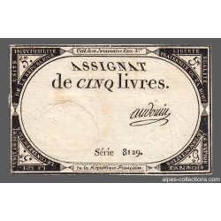 Assignat 46a - 5 livres - 10 brumaire an 2 - Signature 3 - Etat : TTB