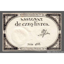 Assignat 46a - 5 livres - 10 brumaire an 2 - Signature 6 - Etat : SUP
