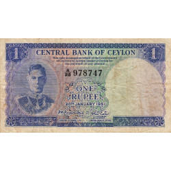 Ceylan - Pick 47 - 1 rupee - Série A/28 - 20/01/1951 - Etat : TB