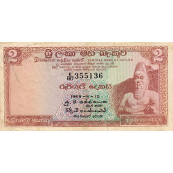 Ceylan - Pick 72a - 2 rupees - Série E/187 - 10/05/1969 - Etat : TB+