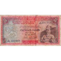 Sri-Lanka - Pick 73Aa_1 - 5 rupees - Série G/163 - 21/08/1973 - Etat : TB
