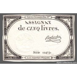 Assignat 46a - 5 livres - 10 brumaire an 2 - Signature 13 - Etat : SUP