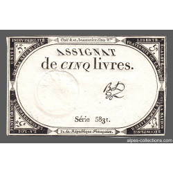 Assignat 46a - 5 livres - 10 brumaire an 2 - Signature 18 - Etat : SUP