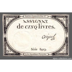 Assignat 46a - 5 livres - 10 brumaire an 2 - Signature 24 - Etat : SUP