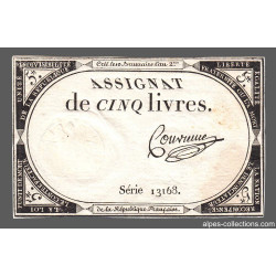 Assignat 46a - 5 livres - 10 brumaire an 2 - Signature 25 - Etat : TTB+