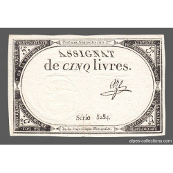 Assignat 46a - 5 livres - 10 brumaire an 2 - Signature 6 - Etat : TTB