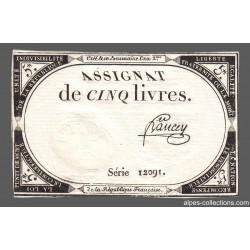 Assignat 46a - 5 livres - 10 brumaire an 2 - Signature 8 - Etat : TTB+