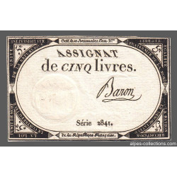 Assignat 46a - 5 livres - 10 brumaire an 2 - Signature 10 - Etat : TTB+