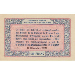 Alençon & Flers (Orne) - Pirot 6-26 - 1 franc - Série P1 - 10/08/1915 - Etat : SPL