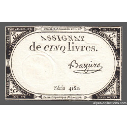 Assignat 46a - 5 livres - 10 brumaire an 2 - Signature 11 - Etat : SUP+