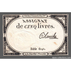 Assignat 46a - 5 livres - 10 brumaire an 2 - Signature 17 - Etat : TTB