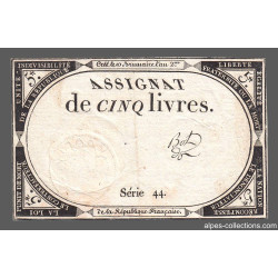 Assignat 46a - 5 livres - 10 brumaire an 2 - Signature 18 - Etat : TTB