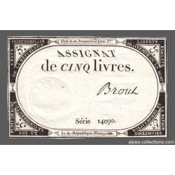 Assignat 46a - 5 livres - 10 brumaire an 2 - Signature 19 - Etat : SUP