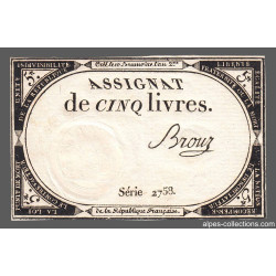 Assignat 46a - 5 livres - Signature 20 - 10 brumaire an 2 - Etat : SUP